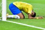  Brazil's forward Neymar reacts during the Russia 2018 World Cup quarter-final football match between Brazil and Belgium at the Kazan Arena in Kazan on July 6, 2018. / AFP PHOTO / Luis Acosta / RESTRICTED TO EDITORIAL USE - NO MOBILE PUSH ALERTS/DOWNLOADSEditoria: SPOLocal: KazanIndexador: LUIS ACOSTASecao: soccerFonte: AFPFotógrafo: STF
