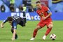  Frances defender Benjamin Pavard (L) and Belgiums forward Eden Hazard vie for the ball during the Russia 2018 World Cup semi-final football match between France and Belgium at the Saint Petersburg Stadium in Saint Petersburg on July 10, 2018. / AFP PHOTO / Paul ELLIS / RESTRICTED TO EDITORIAL USE - NO MOBILE PUSH ALERTS/DOWNLOADSEditoria: SPOLocal: Saint PetersburgIndexador: PAUL ELLISSecao: soccerFonte: AFPFotógrafo: STF