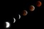  A combo of six pictures shows a blood moon total lunar eclipse in Bishkek late on July 27, 2018. The longest blood moon eclipse this century began on July 27, coinciding with Mars closest approach in 15 years to treat skygazers across the globe to a thrilling celestial spectacle / AFP PHOTO / Vyacheslav OSELEDKOEditoria: SCILocal: BISHKEKIndexador: VYACHESLAV OSELEDKOSecao: natural scienceFonte: AFPFotógrafo: STR