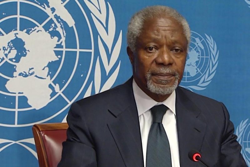  This picture from United Nations TV service show UN-Arab League envoy for Syria Kofi Annan during a press conference on August 2, 2012 at the United Nations office in Geneva. Annan resigned as UN-Arab League envoy for Syria complaining the international community had not done enough to support his bid to persuade Bashar al-Assad to accept a peace plan.    AFP PHOTO /UNTVEditoria: WARLocal: GenevaIndexador: HANDOUTSecao: Civil unrestFonte: UNTVFotógrafo: STR