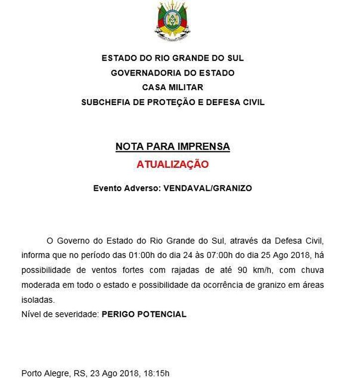 Divulgação / Defesa Civil