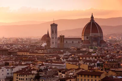 Florence skyline at sunset, Italy. Campanile di San MarcoFlorença, Itália