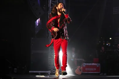 CARSON, CA - MAY 12: Jared Leto of Thirty Seconds to Mars performs onstage at KROQ Weenie Roast 2018 at StubHub Center on May 12, 2018 in Carson, California.   Christopher Polk/Getty Images for KROQ/AFP