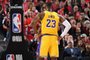 PORTLAND, OR - OCTOBER 18: LeBron James #23 of the Los Angeles Lakers stands on the court during the game against the Portland Trail Blazers on October 18, 2018 at the Moda Center Arena in Portland, Oregon. NOTE TO USER: User expressly acknowledges and agrees that, by downloading and or using this photograph, user is consenting to the terms and conditions of the Getty Images License Agreement. Mandatory Copyright Notice: Copyright 2018 NBAE   Andrew D. Bernstein/NBAE via Getty Images/AFP