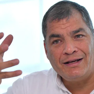 Ecuadoran former President (2007-2017) Rafael Correa gestures during an interview with Agence France-Presse (AFP) in Ottignies-Louvain-la Neuve, on November 8, 2018. - An Ecuador court is set to decide on November 8, 2018 whether former President Rafael Correa will be tried for the kidnapping of an opponent in 2012. (Photo by Emmanuel DUNAND / AFP)