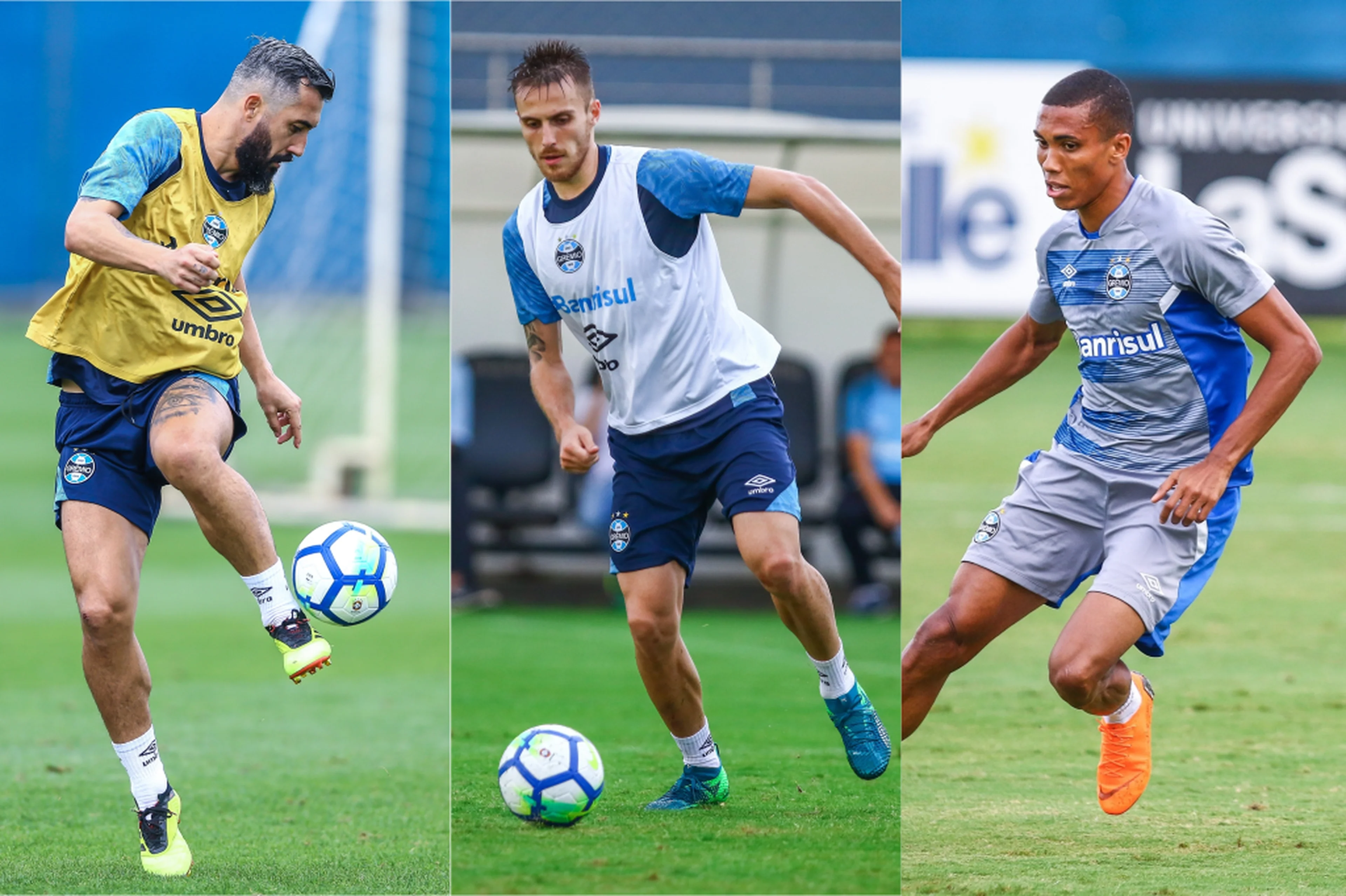 Montagem sobre fotos de Lucas Uebel/Grêmio/Divulgação