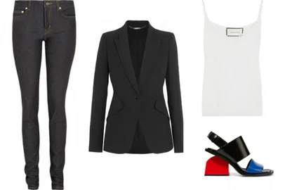 (Fotos: Netaporter.com/Reprodução) Calça Saint Laurent, blazer Alexander McQueen, regata G