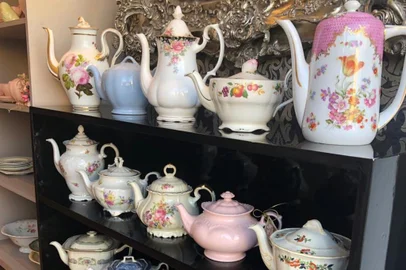 Rosamaria Feltrin mantém antiqurário com porcelanas em Garopaba.