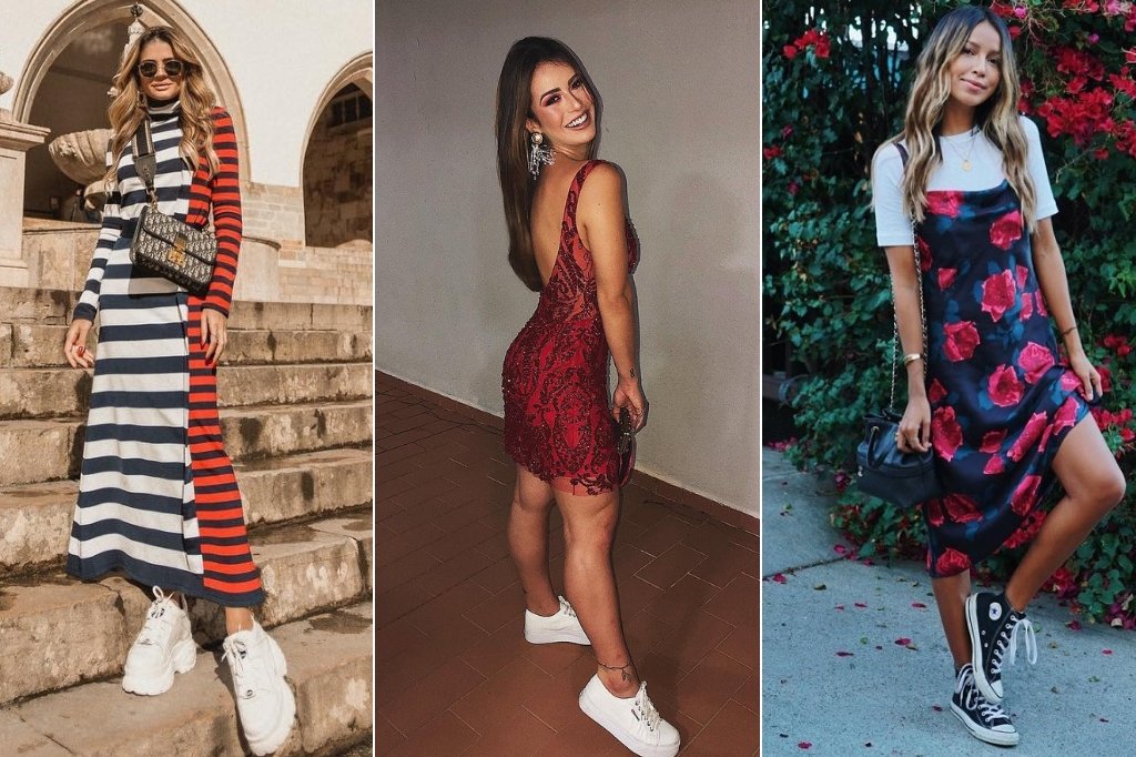 looks de vestido com tênis