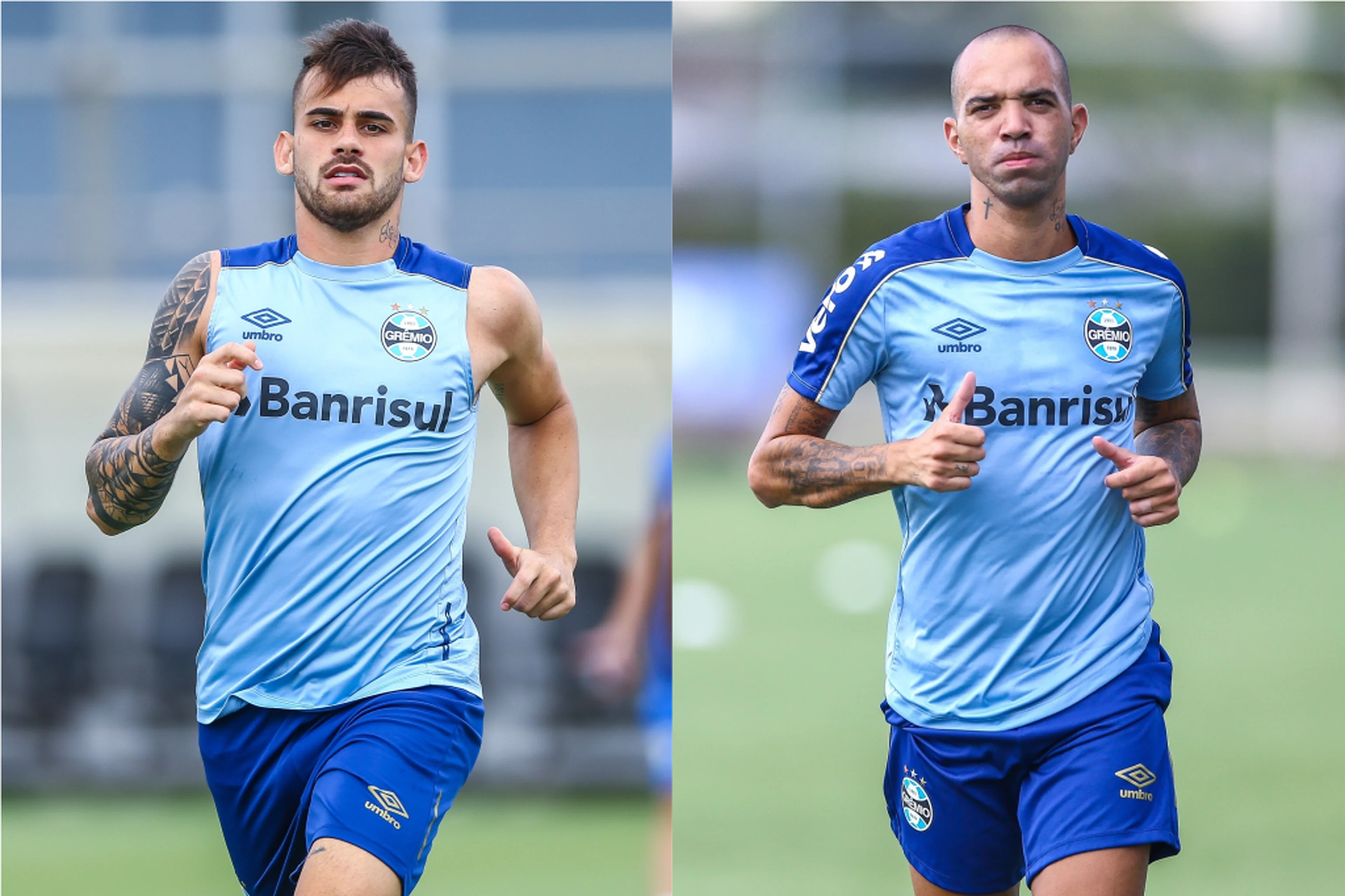 Montagem sobre fotos de Lucas Uebel/Grêmio/Divulgação