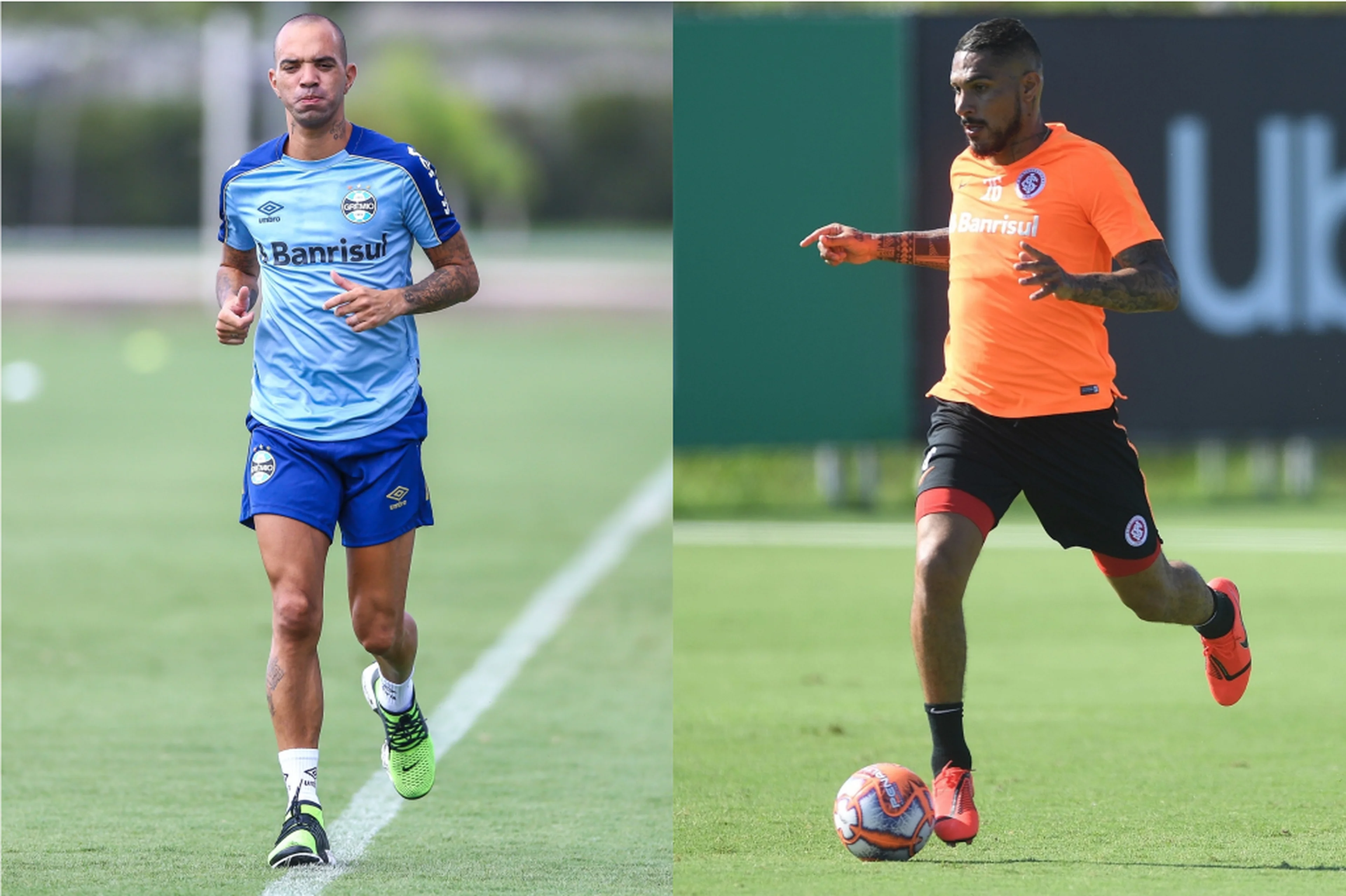 Montagem sobre fotos de Lucas Uebel e Ricardo Duarte/Divulgação Grêmio e Divulgação Inter