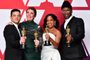 (L-R) Rami Malek, winner of Best Actor for Bohemian Rhapsody; Olivia Colman, winner of Best Actress for The Favourite; Regina King, winner of Best Supporting Actress for If Beale Street Could Talk; and Mahershala Ali, winner of Best Supporting Actor for Green Book pose in the press room during the 91st Annual Academy Awards at the Dolby Theater in Hollywood, California on February 24, 2019. (Photo by FREDERIC J. BROWN / AFP)