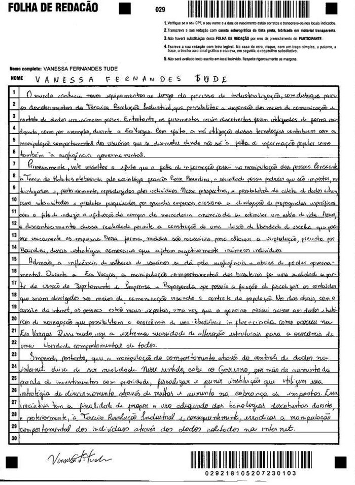 Redação nota 1000 enem 2018