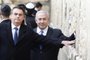 Brazilian President Jair Bolsonaro (foreground) and Israeli Prime Minister Benjamin Netanyahu (background) pray at the Western wall, the holiest site where Jews can pray, in the Old City of Jerusalem on April 1, 2019. - Bolsonaro visited the Western Wall alongside Netanyahu on Monday, becoming the first head of state to do so with an Israeli premier. The site, one of the holiest in Judaism, is located in east Jerusalem, occupied by Israel in the 1967 Six-Day War and later annexed in a move never recognised by the international community. (Photo by Menahem KAHANA / POOL / AFP)