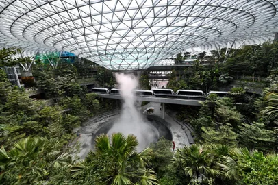 Newly built Changi Jewel complex at the Changi international airport is pictured during a media preview in Singapore on April 11, 2019. (Photo by Roslan RAHMAN / AFP)