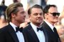 (FromL) US actor Brad Pitt, US actor Leonardo DiCaprio, US film director, screenwriter, producer, and actor Quentin Tarantino and Australian actress Margot Robbie arrive for the screening of the film Once Upon a Time... in Hollywood at the 72nd edition of the Cannes Film Festival in Cannes, southern France, on May 21, 2019. (Photo by LOIC VENANCE / AFP)