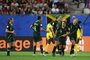  Australias players celebrate a second goal during  the France 2019 Womens World Cup Group C football match between Jamaica and Australia, on June 18, 2019, at the Alpes Stadium Grenoble, central-eastern France. (Photo by Jean-Pierre Clatot / AFP)Editoria: SPOLocal: GrenobleIndexador: JEAN-PIERRE CLATOTSecao: soccerFonte: AFPFotógrafo: STF