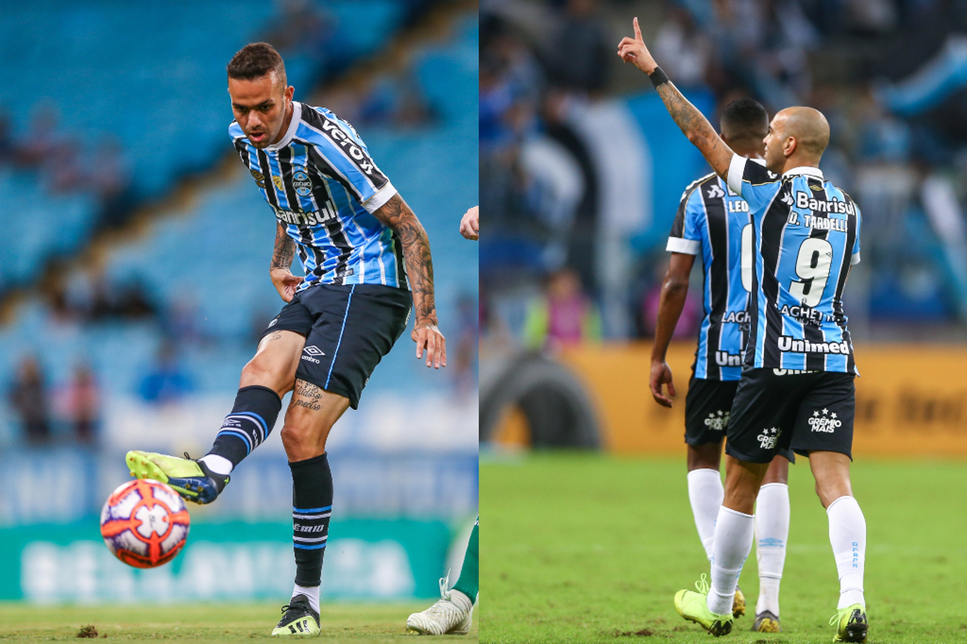 Montagem sobre fotos de Lucas Uebel/Grêmio FBPA