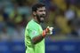  Brazils goalkeeper Alisson gestures during the Copa America football tournament group match against Venezuela at the Fonte Nova Arena in Salvador, Brazil, on June 18, 2019. (Photo by Juan MABROMATA / AFP)Editoria: SPOLocal: SalvadorIndexador: JUAN MABROMATASecao: soccerFonte: AFPFotógrafo: STF