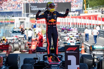 Red Bulls Dutch driver Max Verstappen reacts after winning the Austrian Formula One Grand Prix in Spielberg on June 30, 2019. (Photo by ANDREJ ISAKOVIC / AFP)
