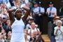  US player Cori Gauff celebrates beating US player Venus Williams during their womens singles first round match on the first day of the 2019 Wimbledon Championships at The All England Lawn Tennis Club in Wimbledon, southwest London, on July 1, 2019. (Photo by Ben STANSALL / AFP) / RESTRICTED TO EDITORIAL USEEditoria: SPOLocal: LondonIndexador: BEN STANSALLSecao: tennisFonte: AFPFotógrafo: STF