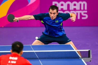  Hugo Calderano (Brasil) durante a final do torneio de simples do tÃªnis de mesa nos Jogos Pan-Americanos Lima 2019. Data: 07.08.2019. CrÃ©dito obrigatÃ³rio: Abelardo Mendes Jr/ rededoesporte.gov.br