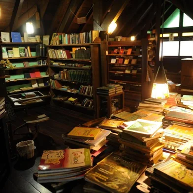  SÃO FRANCISCO DE PAULA, RS, BRASIL, 10/08/2016. Livraria Miragem, de Luciana Olga Soares, é uma das atrações culturais em São Francisco. O prédio tem três andares, com sebo, , café, galpão e espaço para eventos com a fachada replicada do antigo banco da cidade em seu terreno. Pauta sobre a relação dos livros com o frio, para a série O Calor do Inverno. (Diogo Sallaberry/Agência RBS)