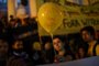 A woman holds a balloon reading Justice for Agatha during a demonstration against the recent death of eight-year-old Agatha Sales Felix by a stray bullet and all innocent people killed by violence in the city, at the steps of the Legislative Assembly of Rio de Janeiro, Brazil, on September 23, 2019. - Felix was killed by a stray bullet during a confrontation between alleged drug traffickers and police officers at the Alemao complex slum on September 21. (Photo by Mauro PIMENTEL / AFP)
