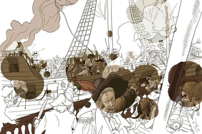 Ilustrações de Rafa Coutinho para o livro Piratas à Vista!, primeiro infanto-juvenil de Samir Machado de Machado, com lançamento previsto para o segundo semestre de 2019