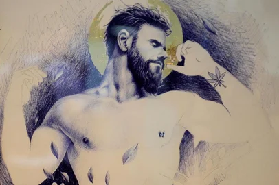  CAXIAS DO SUL, RS, BRASIL, 29/11/2018Exposição santificados na câmara de veradores. A exposição Santificados, do artista Rafael Dambros, é o resultado de uma pesquisa autônoma de 3 anos sobre a iconografia católica e a sua importância dentro da nossa educação cultural. A pesquisa contou com o auxílio do Dr. Celso Bordignon, além da leitura de diversos livros teóricos e imagéticos sobre o assunto. ¿Santificados¿ reúne 20 obras compostas por desenhos de tamanhos que variam do papel à tela. Técnicas mistas de pintura e traços com base em caneta esferográfica são algumas das características do artista. (Lucas Amorelli/Agência RBS)