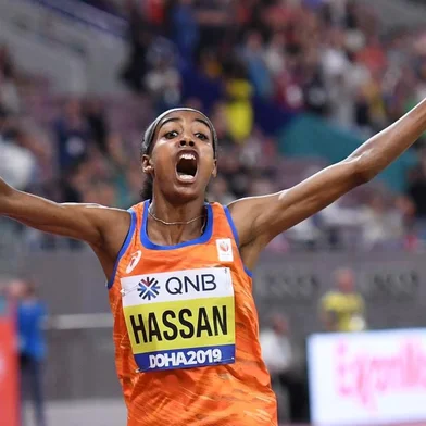  Netherlands Sifan Hassan reacts after winning the Womens 1500m final at the 2019 IAAF Athletics World Championships at the Khalifa International stadium in Doha on October 5, 2019. (Photo by Kirill KUDRYAVTSEV / AFP)Editoria: SPOLocal: DohaIndexador: KIRILL KUDRYAVTSEVSecao: athletics, track and fieldFonte: AFPFotógrafo: STF