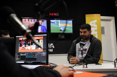  CAXIAS DO SUL, RS, BRASIL, 29/10/2019 - Programa show dos Esportes na Gaúcha Serra, 79ª edição, com o convidado Ari Barros, diretor executivo do Juventude. apresentação de Eduardo costa e Pedro Petrucci. (Marcelo Casagrande/Agência RBS)
