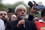 Brazilian former president (2003-2011) Luiz Inacio Lula da Silva speaks during a rally outside the metalworkers union building in Sao Bernardo do Campo, in metropolitan Sao Paulo, Brazil, on November 9, 2019. - Brazils leftist icon Luiz Inacio Lula da Silva walked free from jail Friday after a year and a half behind bars for corruption following a court ruling that could release thousands of convicts. (Photo by Miguel Schincariol / AFP)