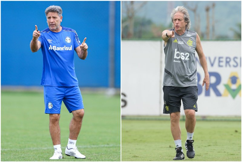 Renato Portaluppi, técnico do Grêmio, e Jorge Jesus, treinador do Flamengo