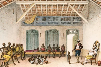 Pintura Mercado de Escravos da Rua do Valongo, de Jean-Baptiste Debret