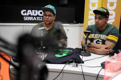  CAXIAS DO SUL, RS, BRASIL, 19/11/2019 - Programa Show dos Esportes na Serra, edição 86, com os convidados Renan Nunes e Roger Baquiere, do Juventude FA. Apresentação de Eduardo Costa e Marcelo Rocha. (Marcelo Casagrande/Agência RBS)