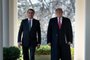  Brazils President Jair Bolsonaro and US President Donald Trump walk to a press conference in the Rose Garden of the White House March 19, 2019 in Washington, DC. (Photo by Brendan Smialowski / AFP)Editoria: POLLocal: WashingtonIndexador: BRENDAN SMIALOWSKISecao: politics (general)Fonte: AFPFotógrafo: STF