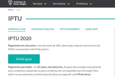 Prefeitura de Porto Alegre lança site para consulta e impressão de guias do IPTU de 2020