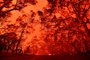 The afternoon sky glows red from bushfires in the area around the town of Nowra in the Australian state of New South Wales on December 31, 2019. - Thousands of holidaymakers and locals were forced to flee to beaches in fire-ravaged southeast Australia on December 31, as blazes ripped through popular tourist areas leaving no escape by land. (Photo by SAEED KHAN / AFP)<!-- NICAID(14376217) -->