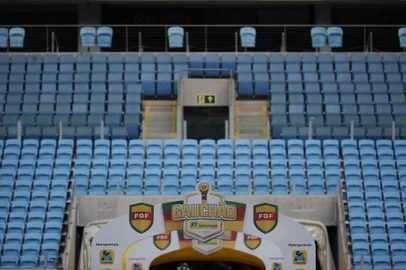 Grêmio recebe o São Luiz pela terceira rodada do segundo turno do Gauchão na Arena. Partida foi com portoões fechados devido ao coronavírus.<!-- NICAID(14451828) -->
