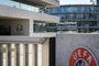  This photograph taken in Nyon on March 17, 2020, shows the Euro 2020 logo at the headquarters of UEFA, the European footballs governing body, amid spread of novel coronavirus, COVID-19. - UEFA has proposed postponing the European Championship, due to take place across the continent in June and July this year, until 2021 at crisis meetings on Tuesday, a source close to European footballs governing body told AFP. (Photo by Fabrice COFFRINI / AFP)Editoria: HTHLocal: NyonIndexador: FABRICE COFFRINISecao: soccerFonte: AFPFotógrafo: STF