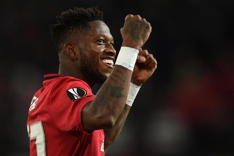 Manchester Uniteds Brazilian midfielder Fred reacts at the final whistle during the UEFA Europa League round of 32 second leg football match between Manchester United and Club Brugge at Old Trafford in Manchester, north west England, on February 27, 2020. (Photo by Oli SCARFF / AFP)