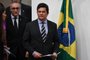 Brazilian Minister of Justice and Public Security, Sergio Moro, arrives to deliver a press conference at Minister of Justice, in Brasilia, on April 24, 2020. (Photo by EVARISTO SA / AFP)<!-- NICAID(14485279) -->