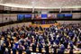 A picture taken on January 29, 2020 shows a general view of MEPs taking part in a European Parliament plenary session in Brussels on a vote on the ratification of the Brexit deal. - Britains departure from the European Union was set in law on January 29 amid emotional scenes, as the blocs parliament voted to ratify the divorce papers. (Photo by Kenzo TRIBOUILLARD / AFP)<!-- NICAID(14402277) -->