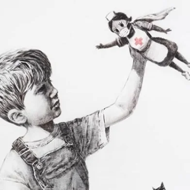 Artista britânico Banksy presta homenagem aos profissionais de saúde<!-- NICAID(14494563) -->
