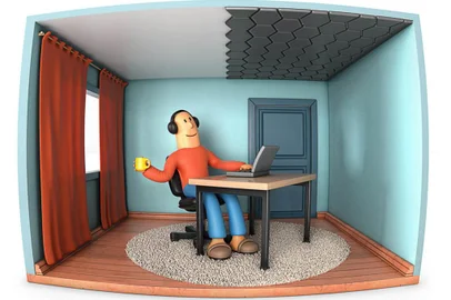 Arte de Jonantan Sarmento sobre como tornar o home office como menos barulho, mais sossego e conforto acústico<!-- NICAID(14510623) -->