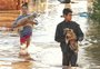 No colo ou em botes improvisados, moradores das ilhas retiram animais de casa no alagamento 