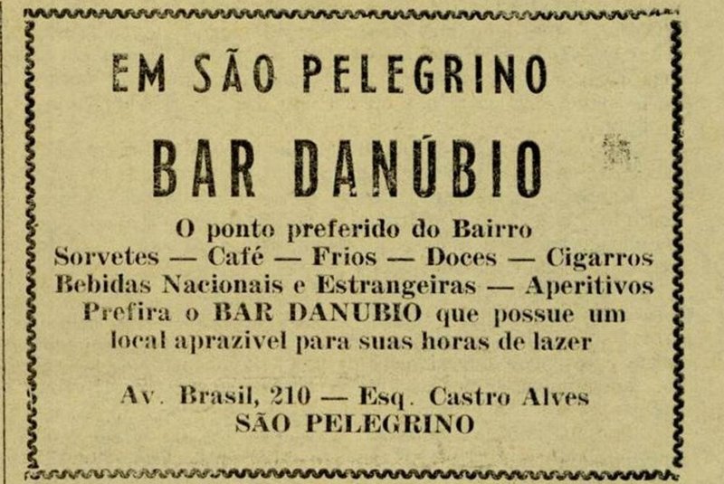  Reclame de 12 de dezembro de 1953 destacando o Bar Danúbio, com a Avenida Itália denominada Avenida Brasil<!-- NICAID(14553123) -->
