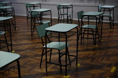  PORTO ALEGRE, RS, BRASIL, 07-07-2020: Como  as escolas particulares estão se preparando para o segundo semestre. Na foto, sala de aula no Colégio Santa Dorotéia (FOTO FÉLIX ZUCCO/AGÊNCIA RBS, Editoria de Notícias).<!-- NICAID(14539766) -->