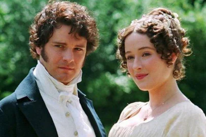 Orgulho e Preconceito (1995), da BBC: Mr Darcy (Colin Firth) e Elizabeth Bennet (Jennifer Ehle)<!-- NICAID(14599783) -->